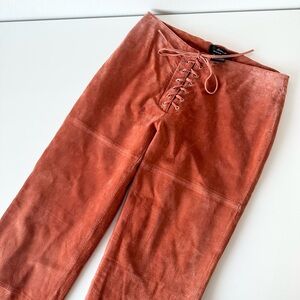 Vintage Arden B Washable Suede Lace Up Pants Rust Orange Y2K Boho